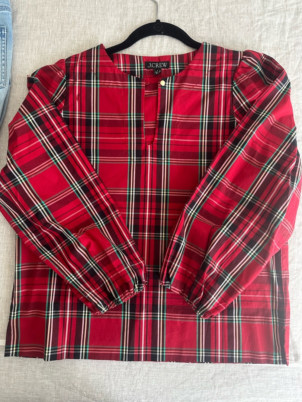 J. Crew Red Plaid Button-Neck Casual Shirt